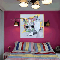 Hand Painted Oil Painting Animal Cat Painting Modern Abstract Numbers Unique Children's Room