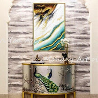 art Hand Painted yellow Golden Foil Painting Foil painting Modern Hand Painted Canvas Art