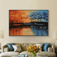 Abstract Blue Trees Painting Hand Painted Oil Painting On Canvas Thick Texture Painting Decorative