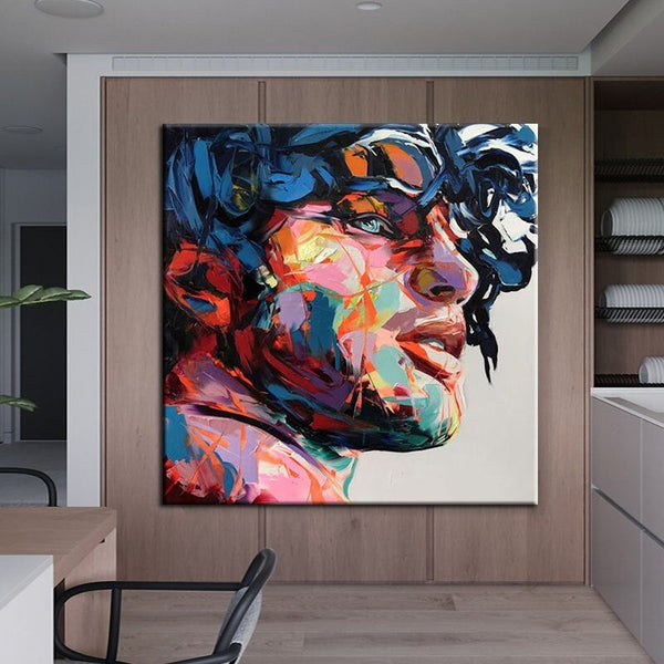 Hand Painted Modern Boy Face Palette Knife Portrait Face Oil Painting Figure Canvas Wall Art For Living Nielly
