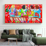 Hand Painted Oil Painting Modern Cartoon Character Woman Abstract Canvas Room Decor