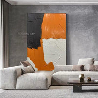 Hand Painted Abstract Wall Art Orange Black And White Style Minimalist Modern On Canvas Decorative