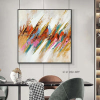 Hand Painted Painted Abstract Colorful With Gold Foil On Canvas Modern Landscape