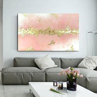 Hand Painted Oil Paintings Simple White Pink Gold Foil Abstract Canvas Modern Wall Art Canvas Office