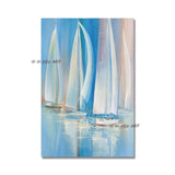 Hand Painted Sailboats Canvas Art Hand Painted Beautiful Abstract Blue Ocean Seascape Oil Paintings