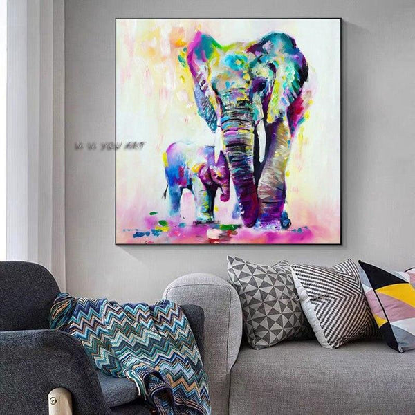 Hand Painted Elephant Abstract Minimalist Colorful Modern Decorative