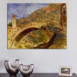 Hand Painted Famous Claude Monet Dolceacqua Bridge 1884 Art Landscape Oil Paintings