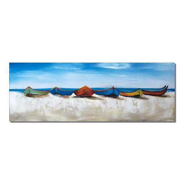 Abstract Colorful Boats On The Blue Sea Hand Painted Oil Painting On Canvas Modern Seascape Decor