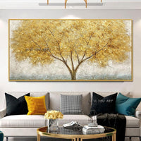 Hand Painted Abstract Golden Tree Canvas Landscape Modern