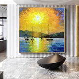 Hand Painted Oil Painting Modern Abstract Seascape Canvas Sailboat by the Sea Canvas Painting Room