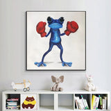 Modern Hand Painted Blue Frog Animal Wall Art Canvas Bedroom Restaurant Interior Decoration