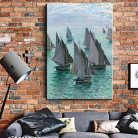 Hand Painted Artist's Garden By Claude Monet Fishing Boats Calm Sea 1868 Canvas Oil Painting