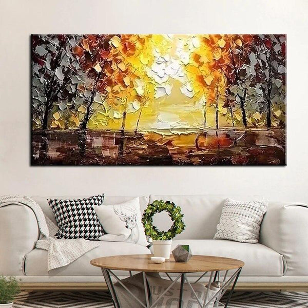 Hand Painted Oil Painting Knife Street Landscape Tree Abstract Canvass