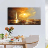 Hand Painted Abstract Seascape Sunrise Boat Oil Painting Fors Canvas Art