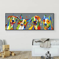 Hand Painted Cartoon Animals Oil Painting Dogs Canvas Modern Wall Art Decor