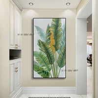 Hand Painted Abstract Canvas Tropical Banana Leaf Decoration Modern Wall Art