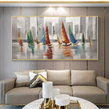 Modern Oil Painting Hand Painted Boat On the Sea Canvas Wall Art Landscape Posters