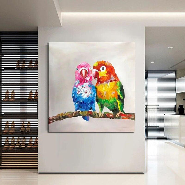 Oil Paintings Hand Painted Modern Abstract Cute Colorful Animal Parrot Canvas Painting Wall Art