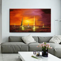 Hand Painted Oil Painting Natural Boat Seascape Landscape Abstract Canvas