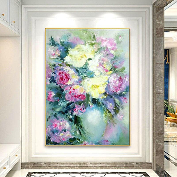 Hand Painted Abstract Art Oil Painting Retro Flowers Roses Canvas Painting Dedroom