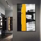 Hand Painted Abstract Oil Paintings Simple Black White Grey Yellow Canvas Modern