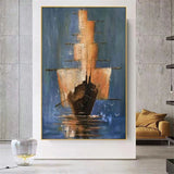 Sunset Over Ocean Boats Landscape Hand Painted Canvas Oil Paintings Bedroom Modern