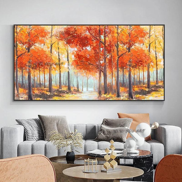 Abstract Trees With Orange Yellow Hand Painted Canvas Modern Wall Bedroom