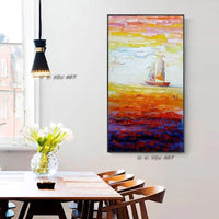 Hand Painted Sailboat Modern Abstract Landscape Decorative Painting Thick Oil Knife Painting On Canvas Handmade