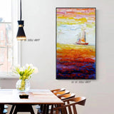 Hand Painted Sailboat Modern Abstract Landscape Decorative Painting Thick Oil Knife Painting On Canvas Handmade