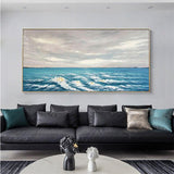 Modern Blue Sea Landscape Hand Painted Canvas Oil Painting Abstract