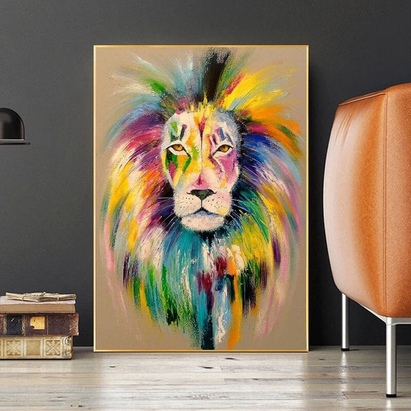 Hand Painted Oil Paintings Modern Fashion Graffiti Street Pop Art Colorful Lion Poster Canvass Room