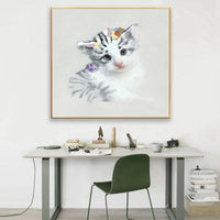 Hand Painted Cute Cat Animal Knife Oil Painting For Children Room Modern Hall Art Murals As