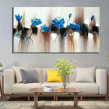 Hand Painted Impression Blue Flowers Abstract Oil Paintings Wall Art Canvas Painting