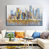 Hand Painted Oil Painting Golden City Building Abstract On Canvas Wall Art Modern