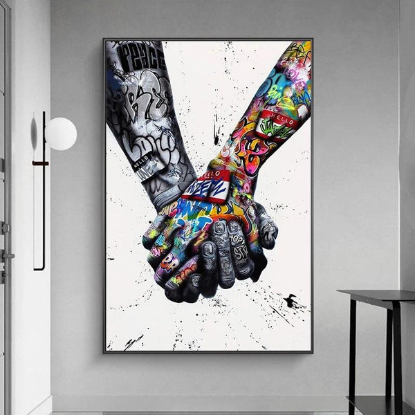 Hand Painted Oil Painting Modern Street Art Handshake Abstracts Room