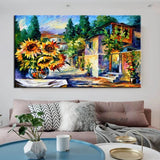 Hand Painted Abstract Landscape Oil Painting Sunflower House Abstract On Canvas Arts Home Wall