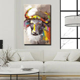 Hand Painted Oil Painting Cool Cow Animal Abstract Modern Canvas Hoom Decor Wall Art