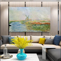 Hand Painted Monet Field of Tulips in Holland 1886 Classic Abstract Landscape Wall Art Oil Painting Room Decoration