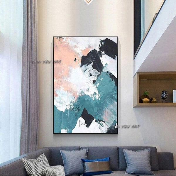 Hand Painted Abstract Modern Minimalist Colorful Canvas Office