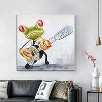 Hand Painted Modern Oil Painting Abstract Cartoon Animal On Canvas Music Anime Frog Wall Art