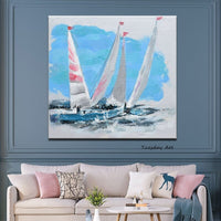 Hand Painted Oil Painting Knife Painting Modern Cloud Sailing Boat Mural Arts