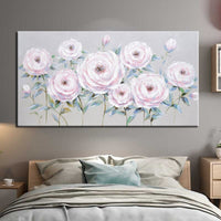 Hand Painted Oil Painting Palette Knife Pink Flowers Modern Abstract Canvas Painting Decor