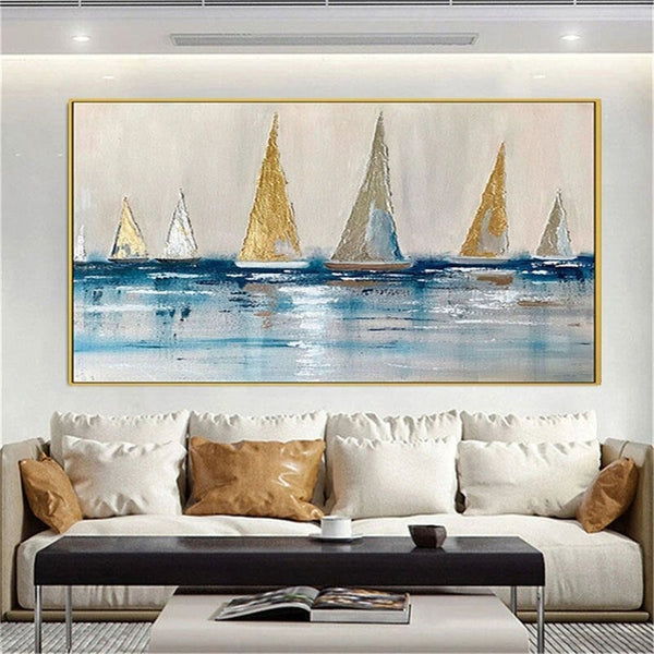 Color Sea Boat Oil Painting On Canvas Abstract Modern Canvas Decor