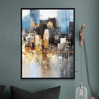 Hand Painted Abstract Contemporary City Building Landscape Minimalist Modern Decorative