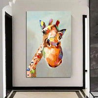 Hand Painted Modern Animal Oil Painting Cute Colorful Giraffe Abstract Canvas