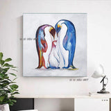 Hand Painted Penguin Family Abstract Minimalist Modern Wall Art Decorative