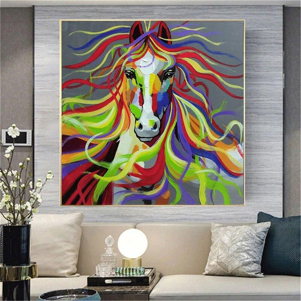 Hand Painted Oil Painting Modern Colorful Cool Horse Animal Abstract Hoom Decors