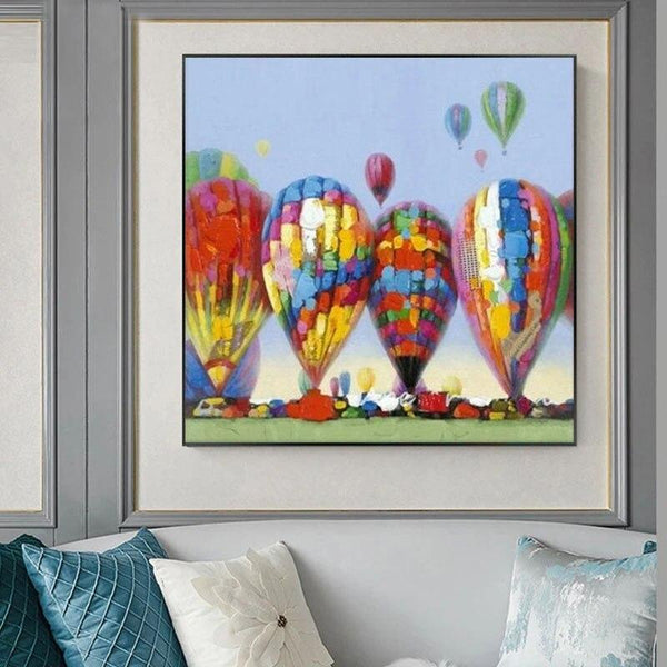 Hand Painted Canvas Oil Paintings Hot Air Balloon Landscape American Style Wall Art For Modern