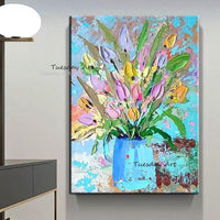 Hand Painted Oil Painting Modern Landscape Abstract Colorful Knife Flowers Heart Unframed