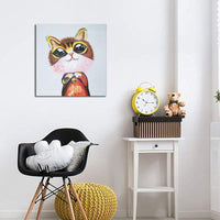 Hand Painted Cute Cat Animal Oil Painting Hand Painted Modern Canvas For Children Room